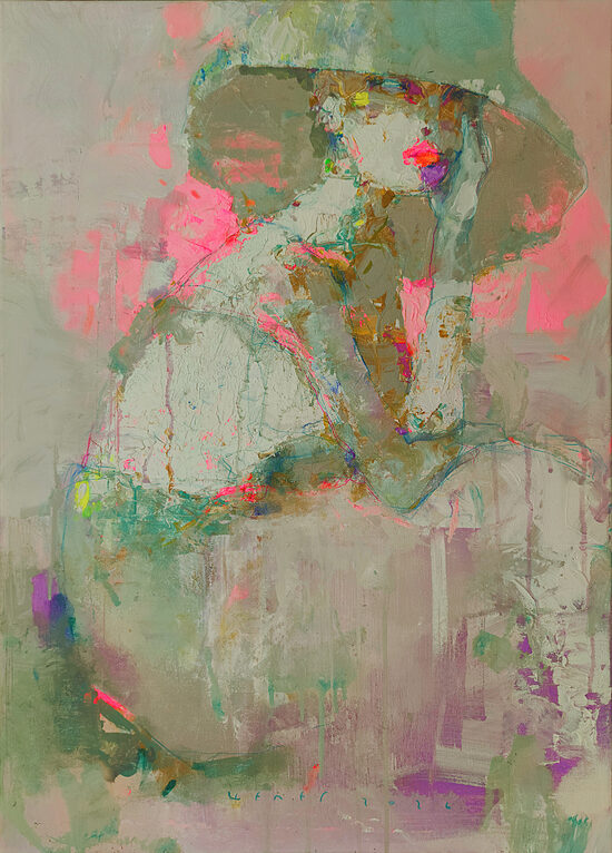expressive woman portrait, oil painting on canvas by Viktor Sheleg - On plein air