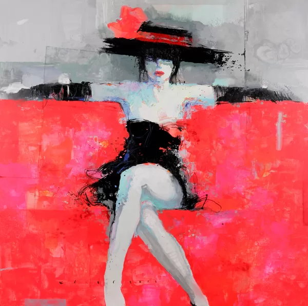 "In the arms of a red sofa" 150Х150/canvas/oil/2011